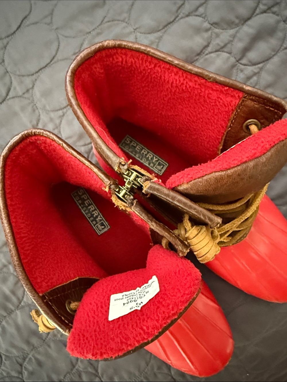 ❤️Sperry Top-Sider Saltwater Duck Boots Red Metallic - Picture 4 of 9